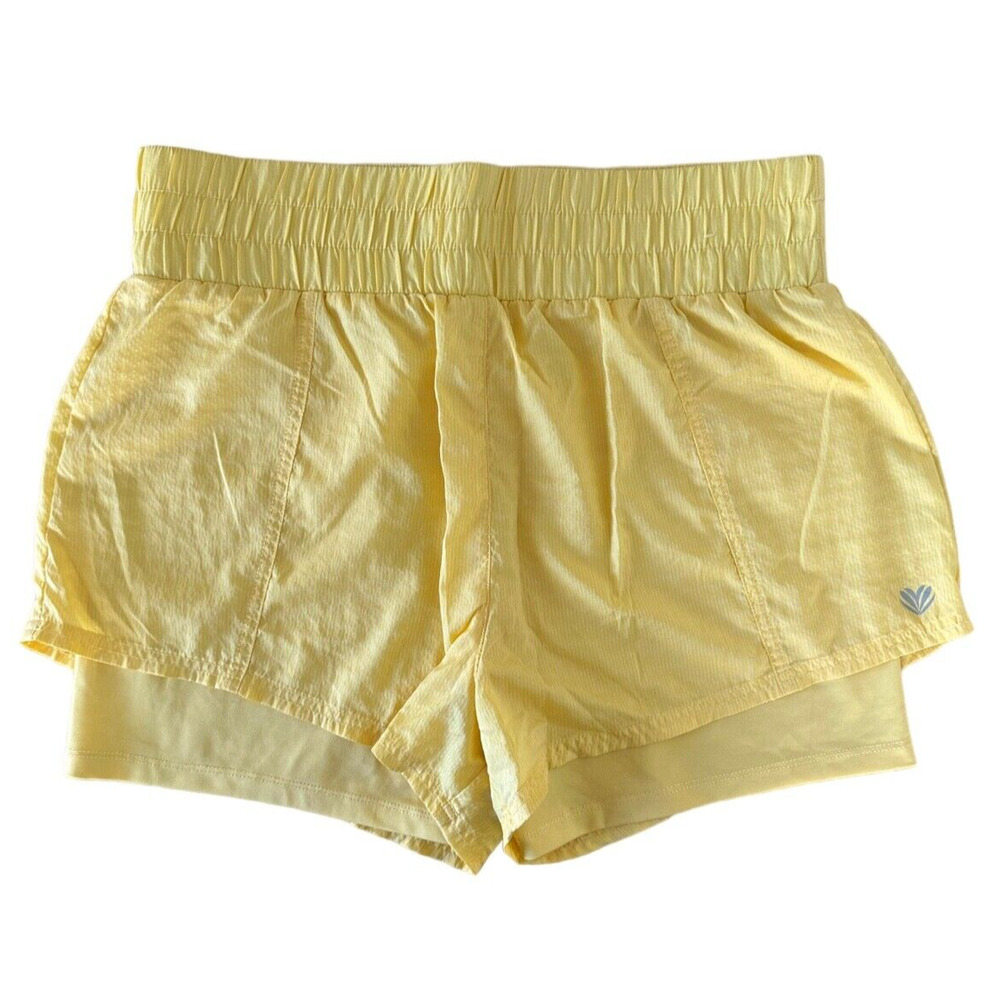 FOREVER 21 Women's Mesh Biker Windbreaker Athletic Shorts Lined Size L Yellow